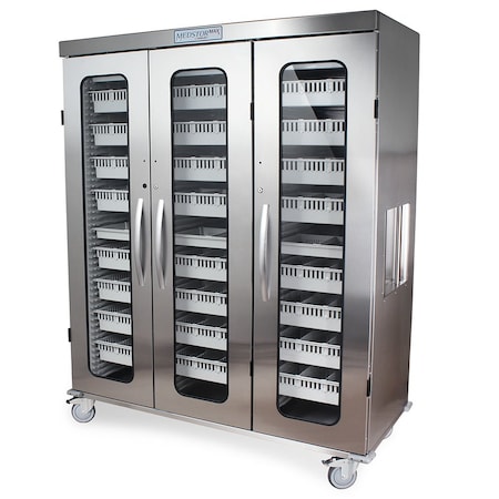 Harloff 3 Column Stainless Medical Storage Cabinet with Double Wide Open Right Column, Glass Doors, Key Lock MSSM83-00GK